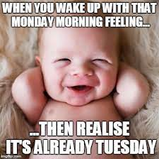 Baby when you wake up with that Monday morning feeling...then realise it's already tuesday